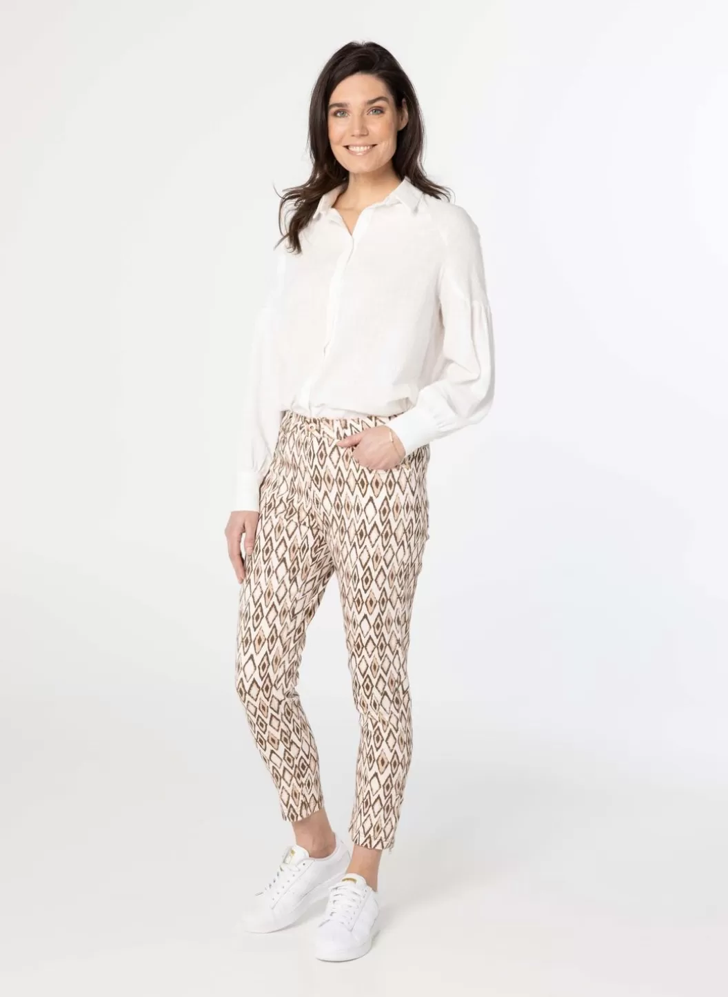 Broeken & Leggings-Norah Beige Broek Met Print Bruin