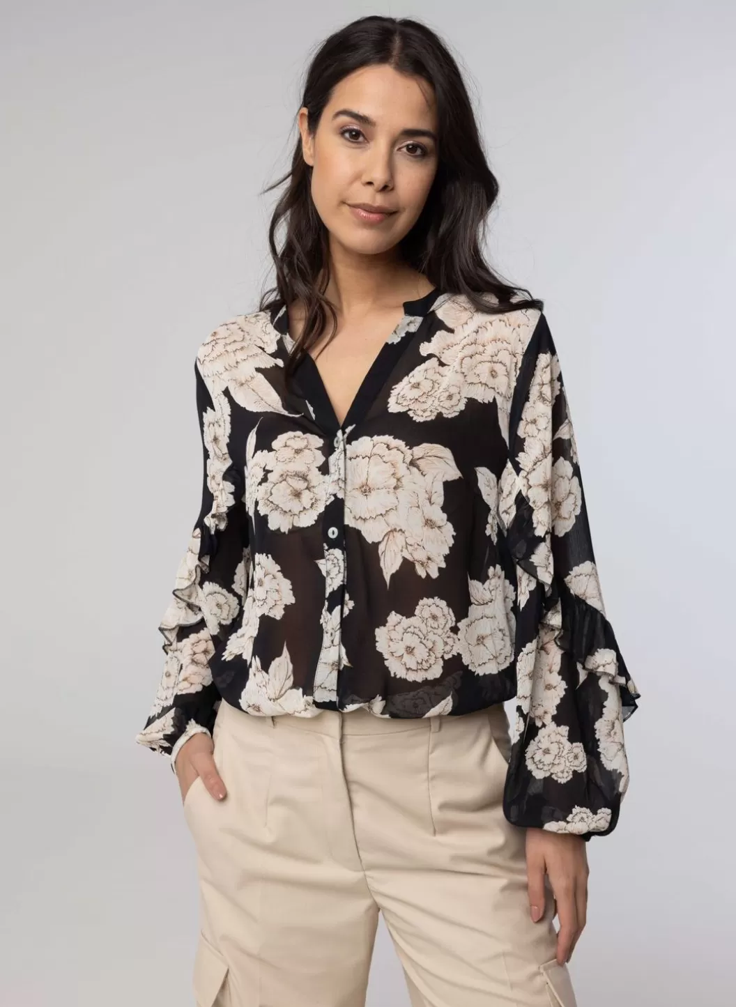 Blouses-Norah Bloemenblouse Zwart