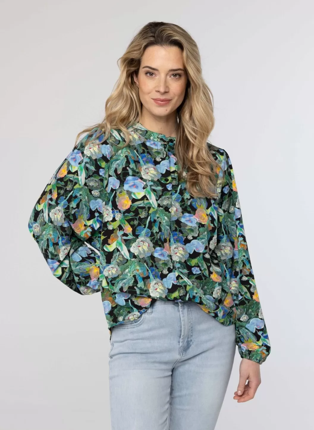 Blouses-Norah Blouse Met Bloemenprint Zwart