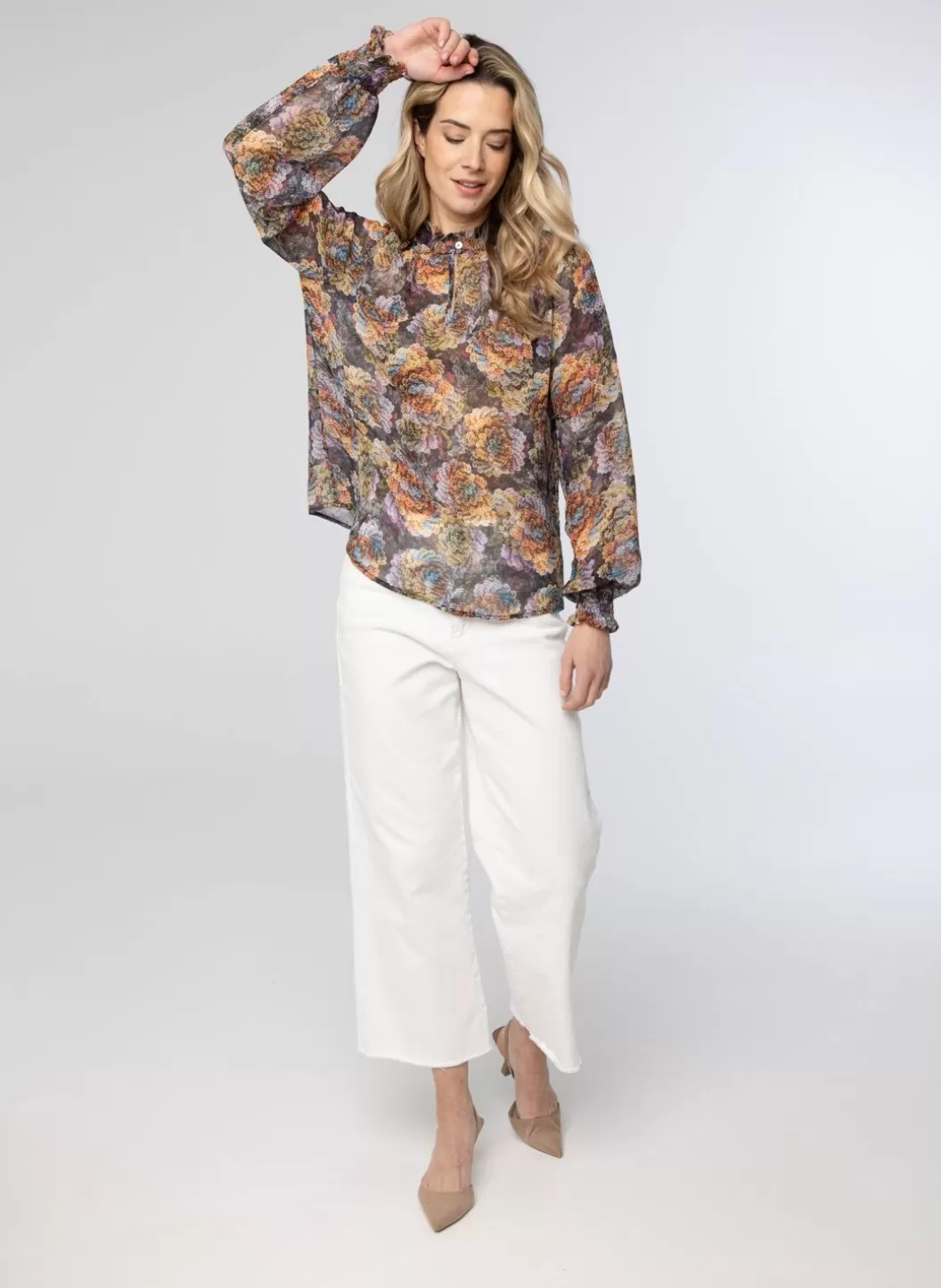 Blouses-Norah Blouse Met Lange Gesmokte Mouw Meerkleurig