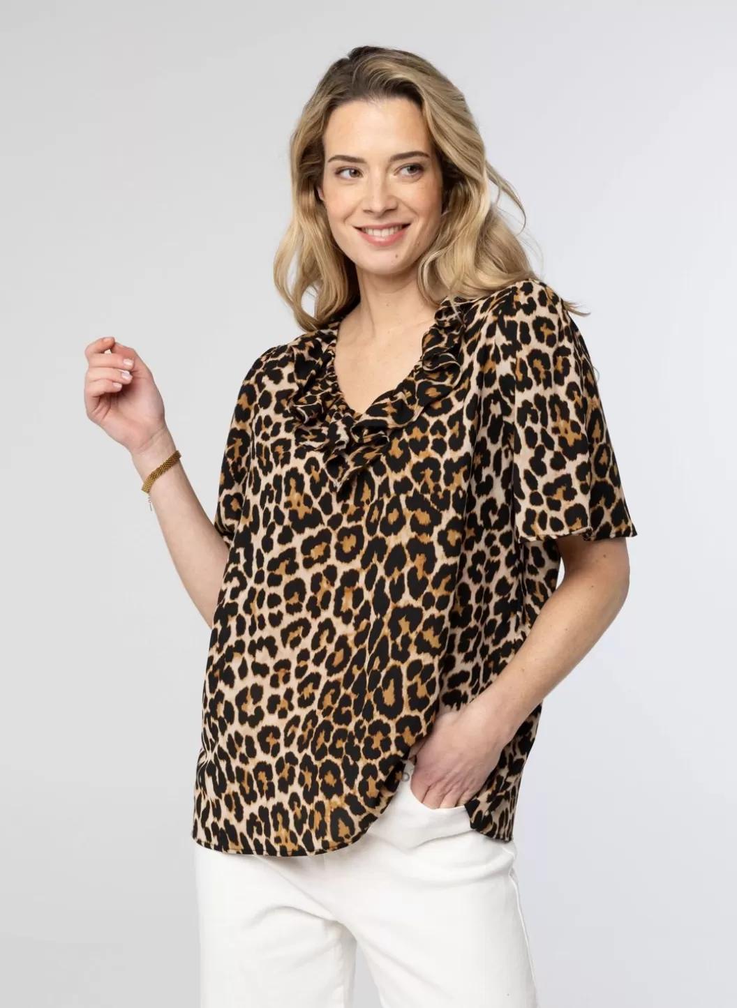 Blouses-Norah Blouse Met Panterprint Bruin