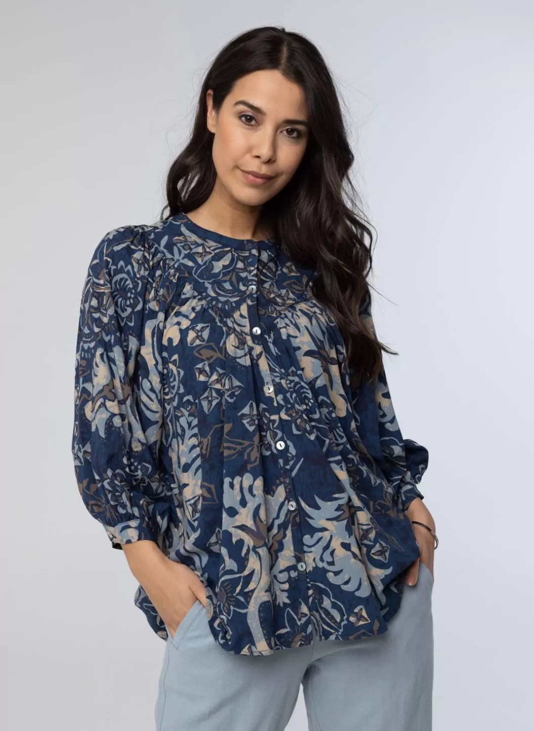 Blouses-Norah Blouse Met Pofmouwen Blauw