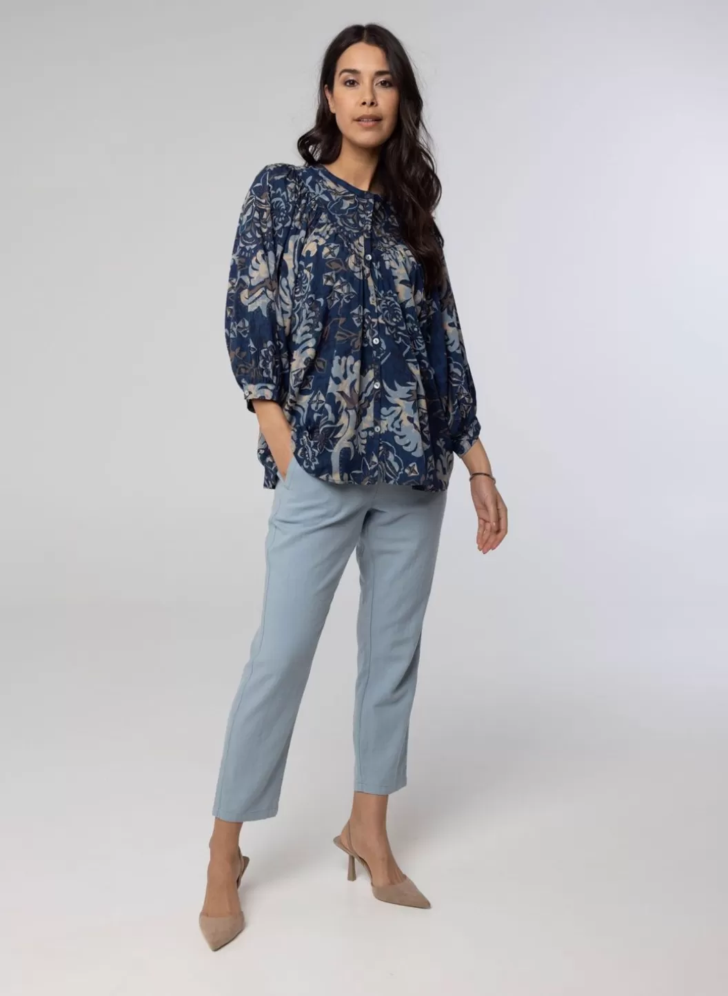 Blouses-Norah Blouse Met Pofmouwen Blauw