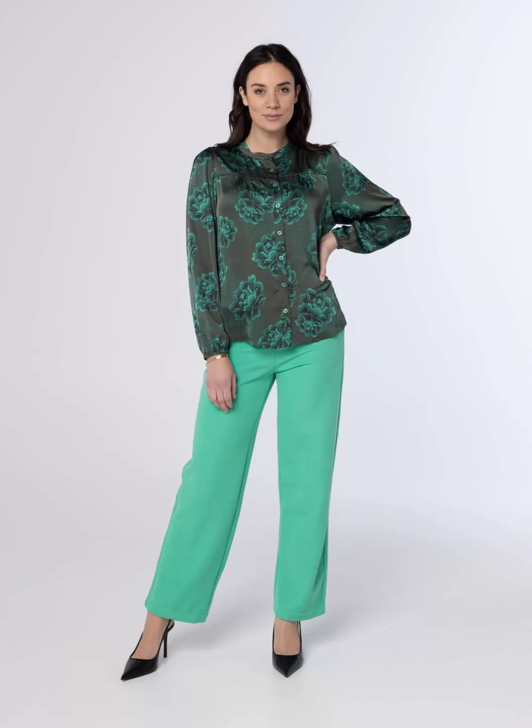 Blouses-Norah E Blouse Van Polyester-Satijn Groen