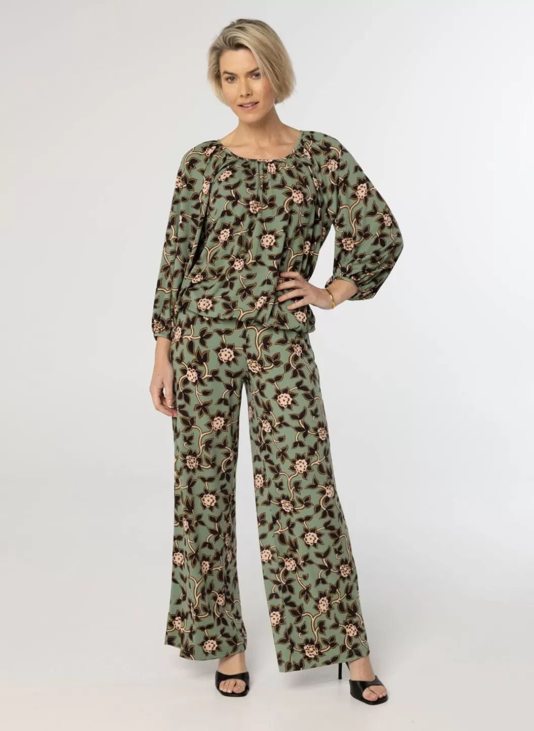 Broeken & Leggings-Norah E Broek Met Botanische Print Groen