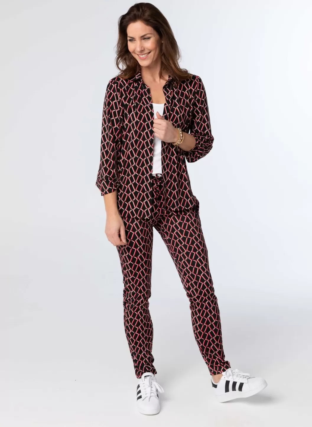 Broeken & Leggings-Norah E Elastische Broek Met Patroon Zwart