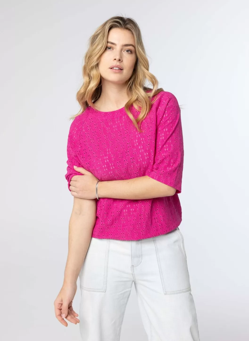 Shirts & Tops-Norah Fuchsia Shirt Embroidery Roze