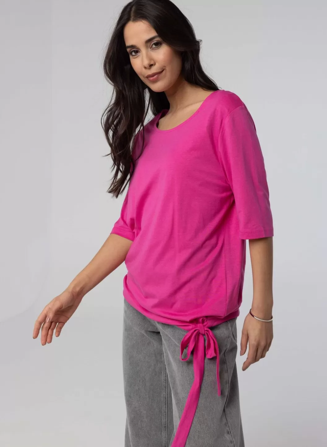 Shirts & Tops-Norah Fuchsia Shirt Met Strik Roze