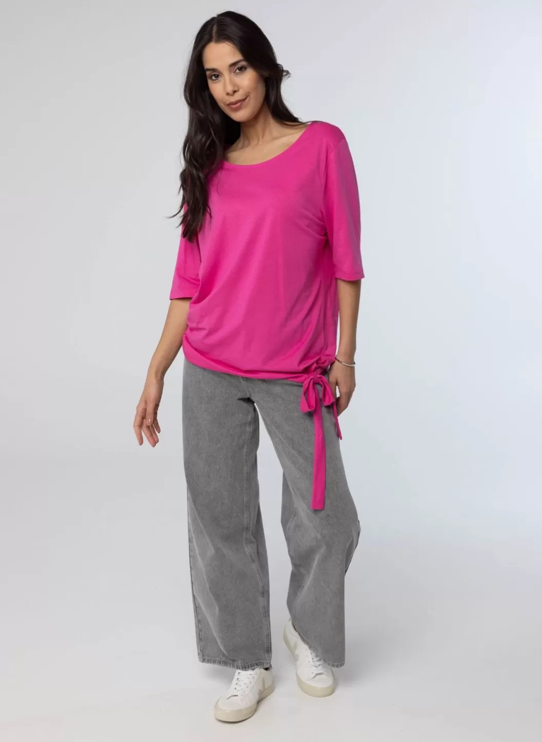 Shirts & Tops-Norah Fuchsia Shirt Met Strik Roze