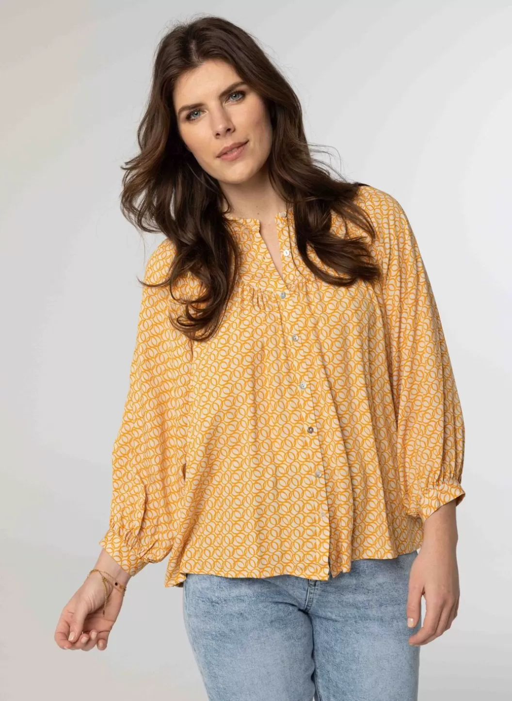 Blouses-Norah Geplooide Blouse Oranje