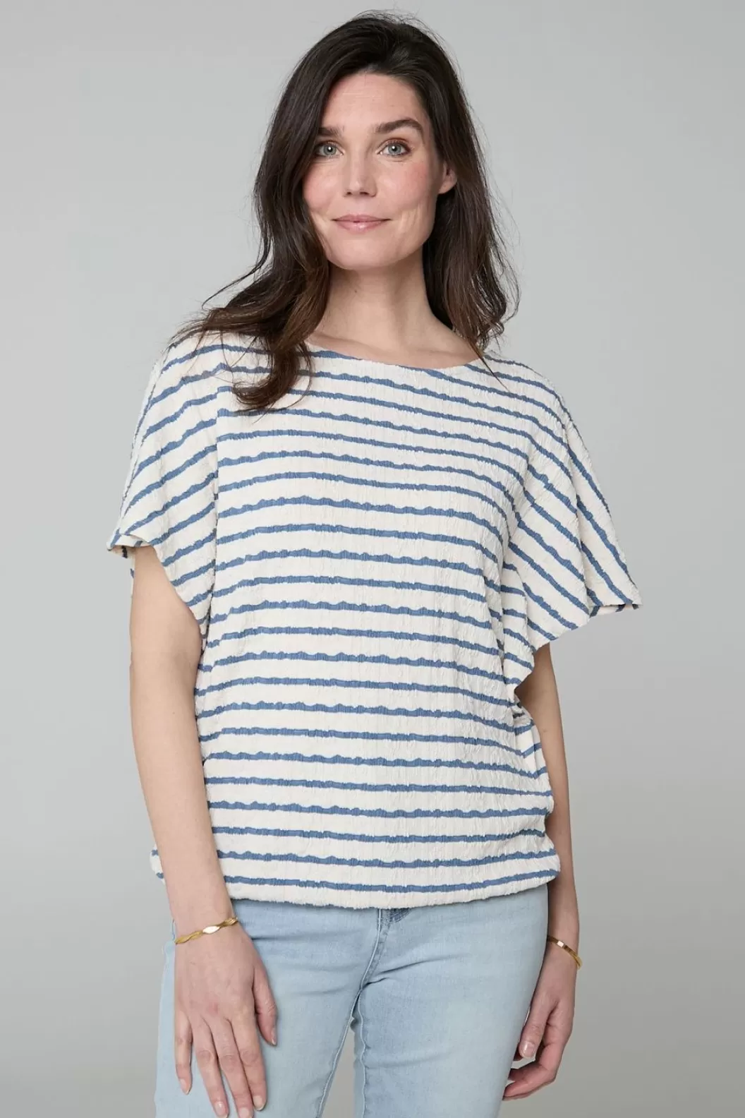 Shirts & Tops-Norah Gestreept Shirt /Ecru Blauw