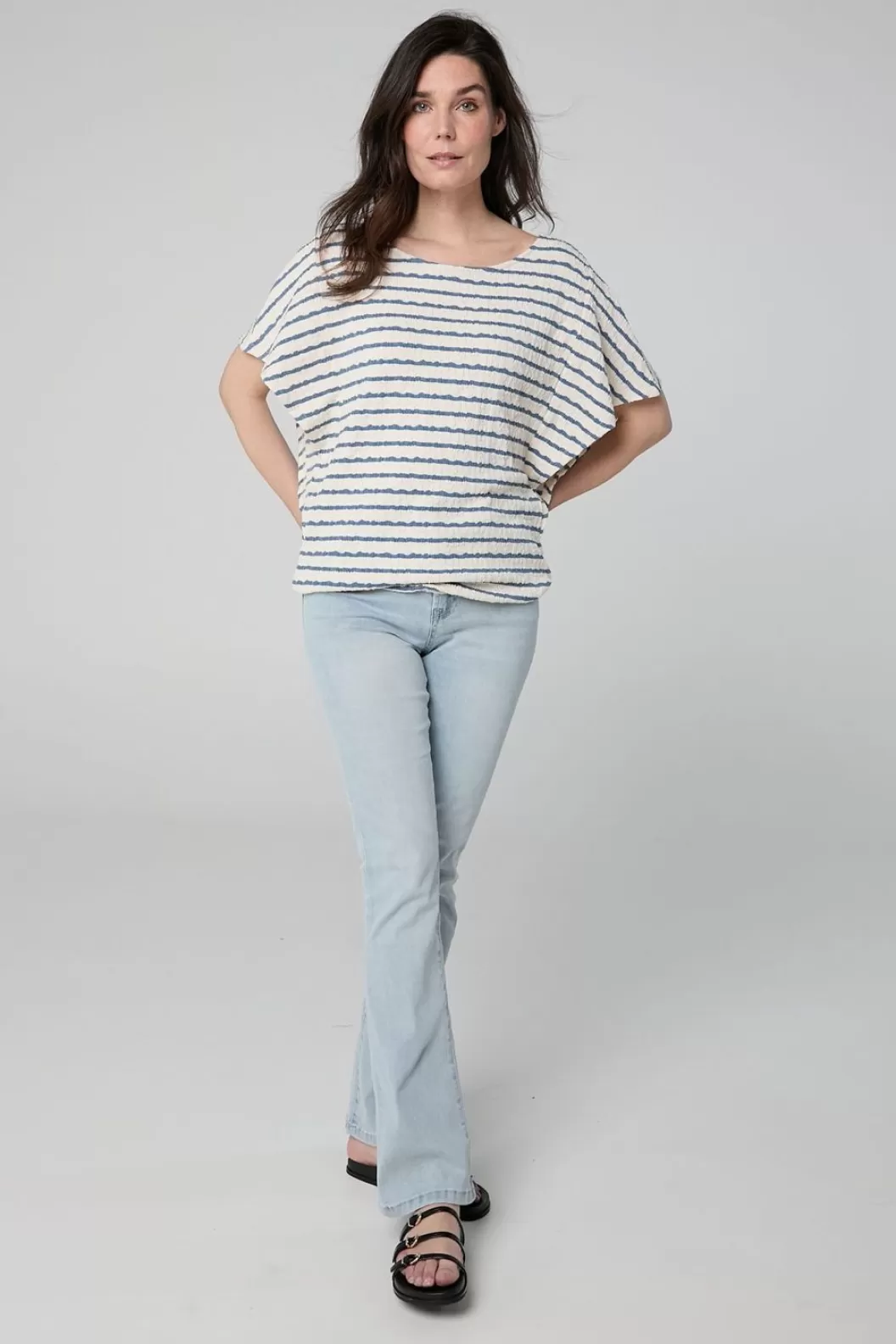 Shirts & Tops-Norah Gestreept Shirt /Ecru Blauw