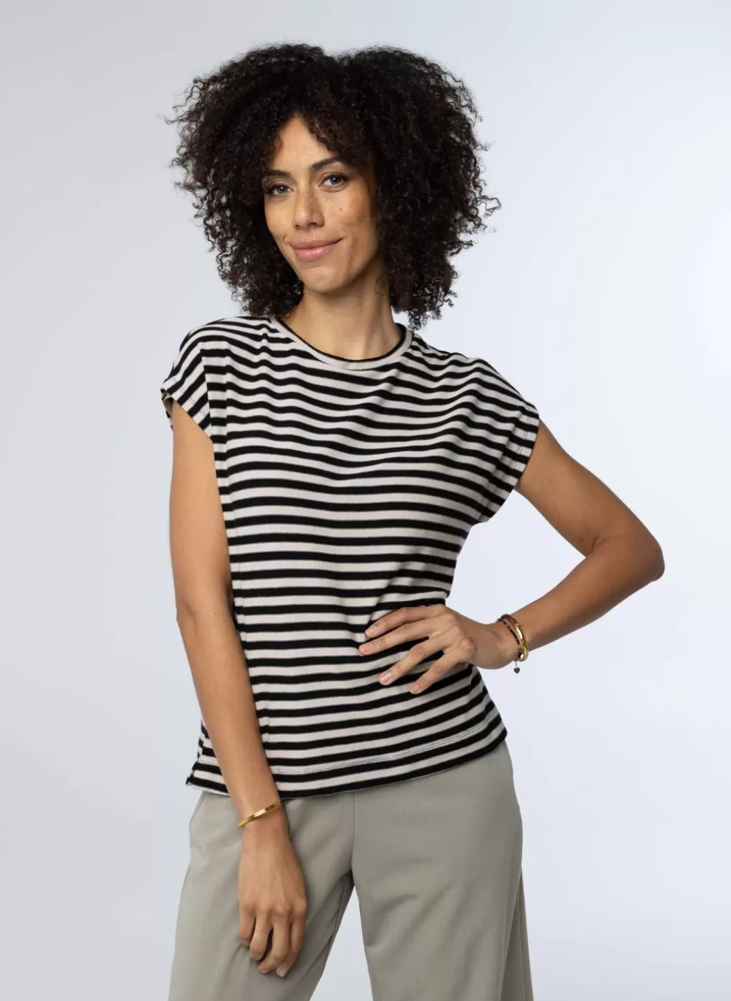 Shirts & Tops-Norah Gestreept Shirt Zwart/Ecru Beige