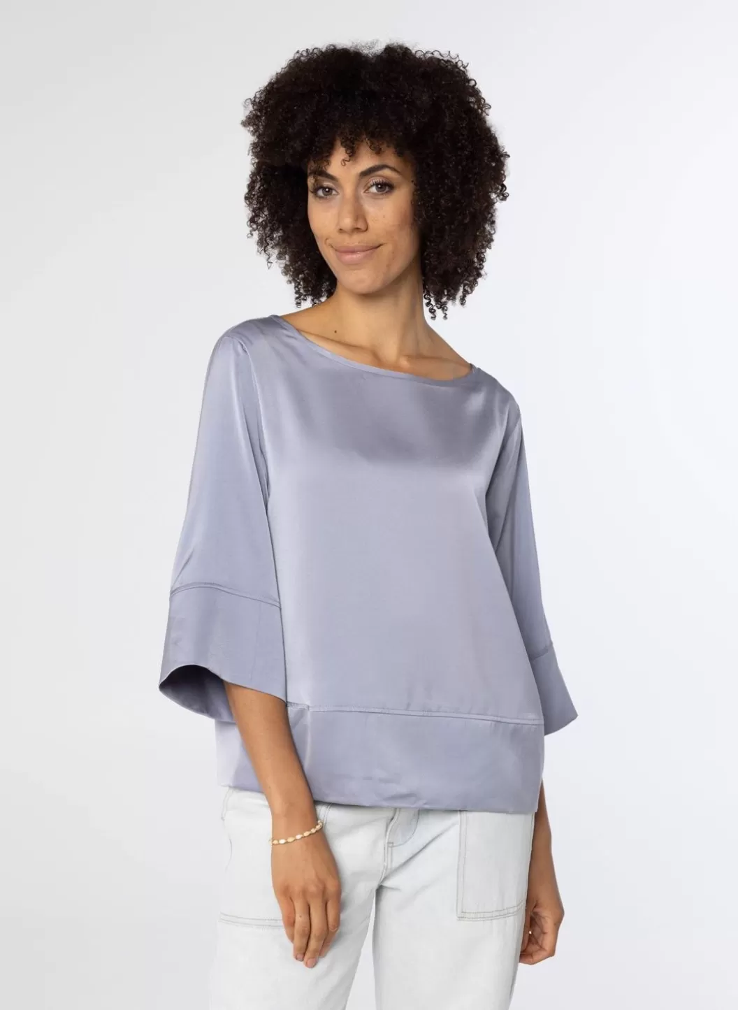 Blouses-Norah Glanzende Blouse Grijs