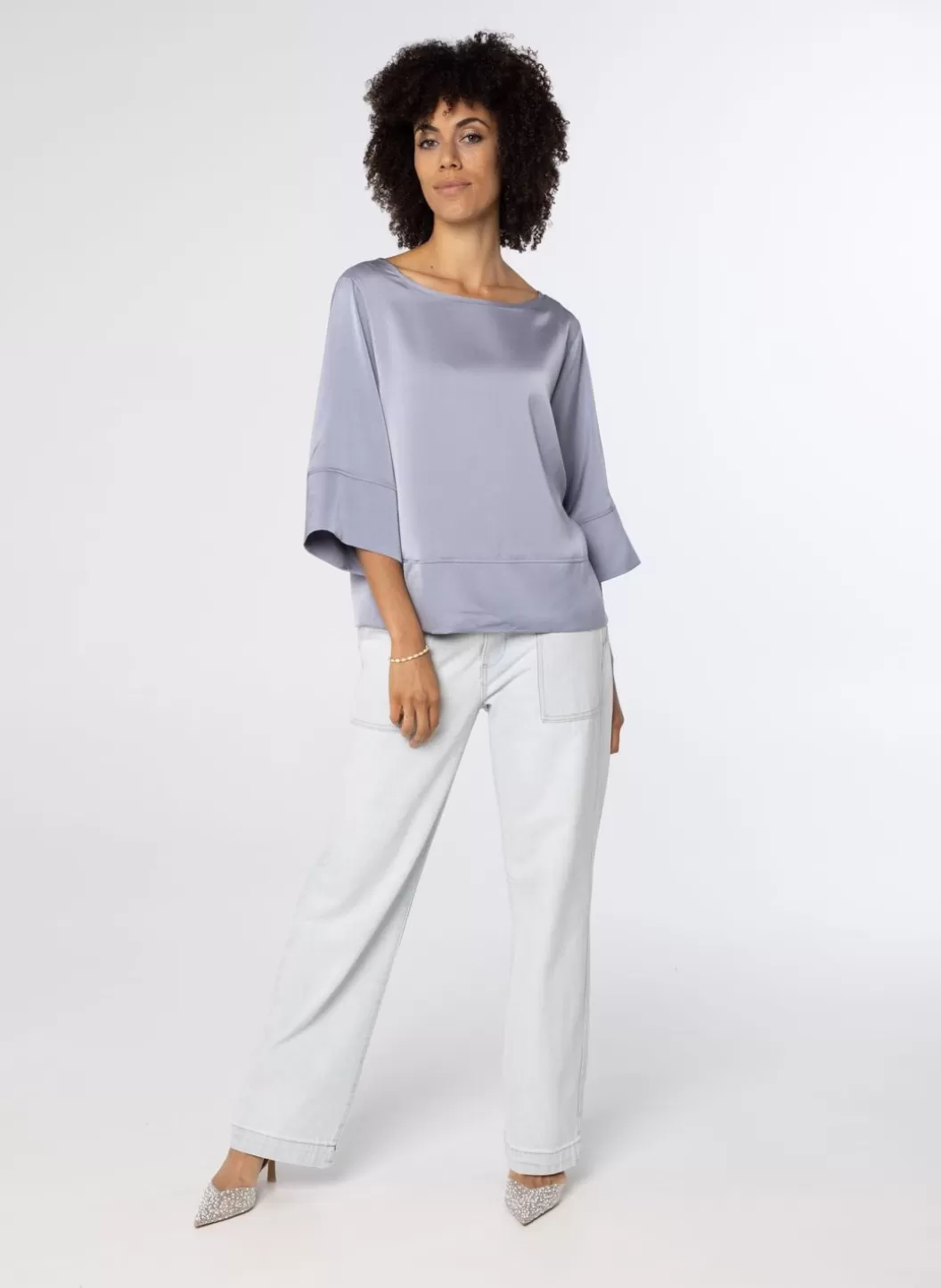 Blouses-Norah Glanzende Blouse Grijs