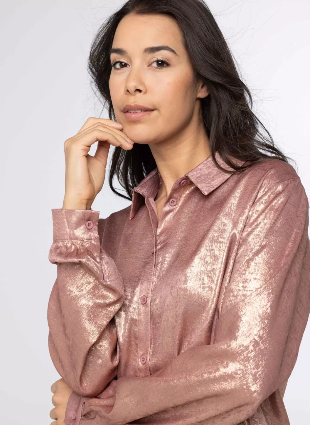 Blouses-Norah Glimmende Blouse Roze