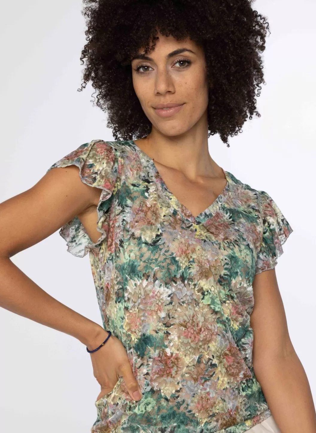 Shirts & Tops-Norah Kanten Shirt Meerkleurig Groen