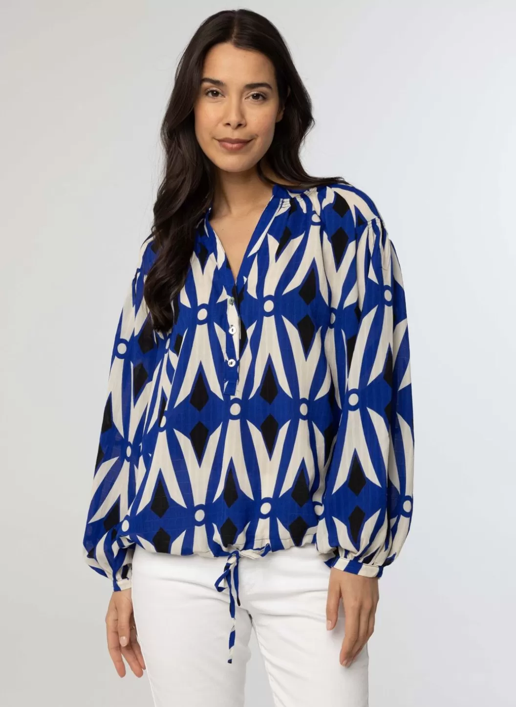 Blouses-Norah Kobalt E Blouse Met Pofmouwen Blauw