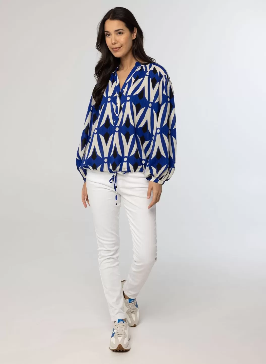 Blouses-Norah Kobalt E Blouse Met Pofmouwen Blauw