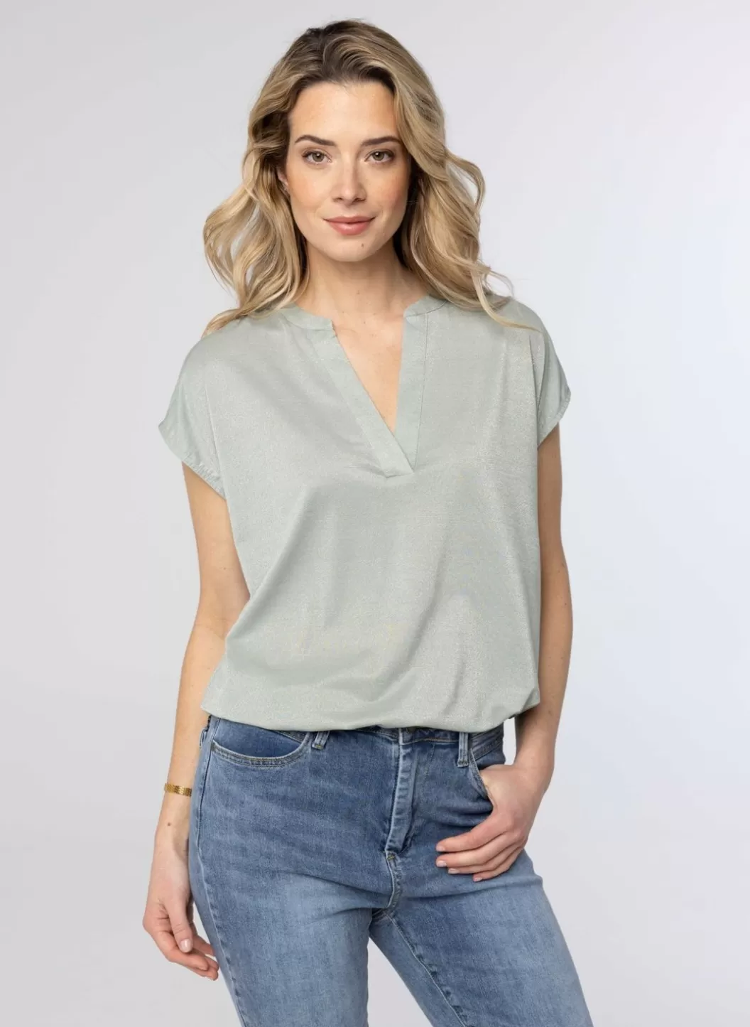 Shirts & Tops-Norah Lichtgroen Shirt Grijs