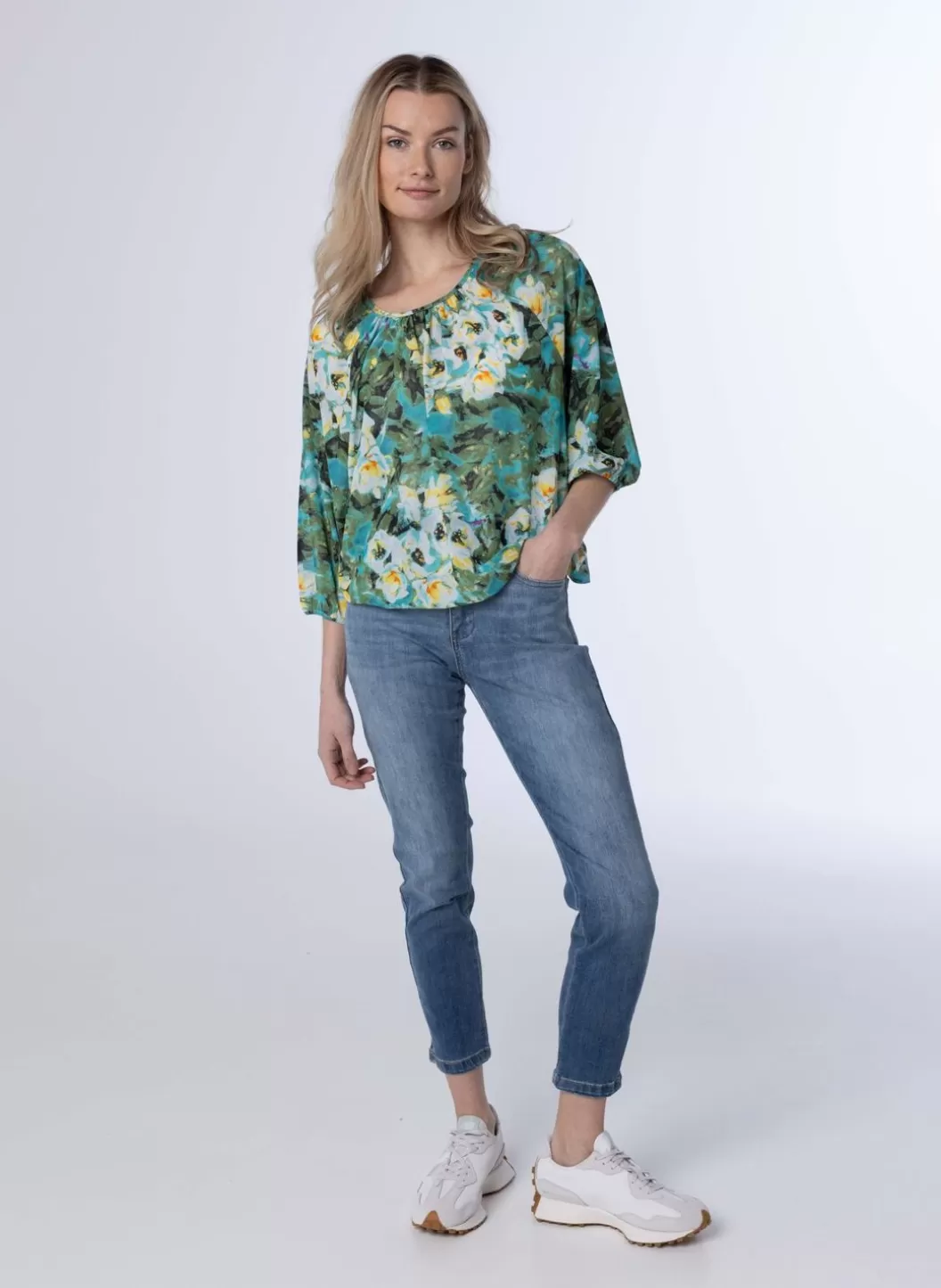 Shirts & Tops-Norah Meerkleurig Shirt Met Pofmouwen Groen