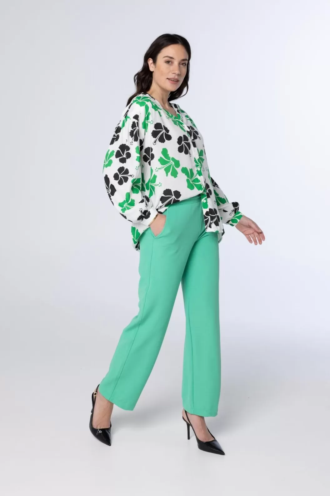 Blouses-Norah Meerkleurige Blouse Groen