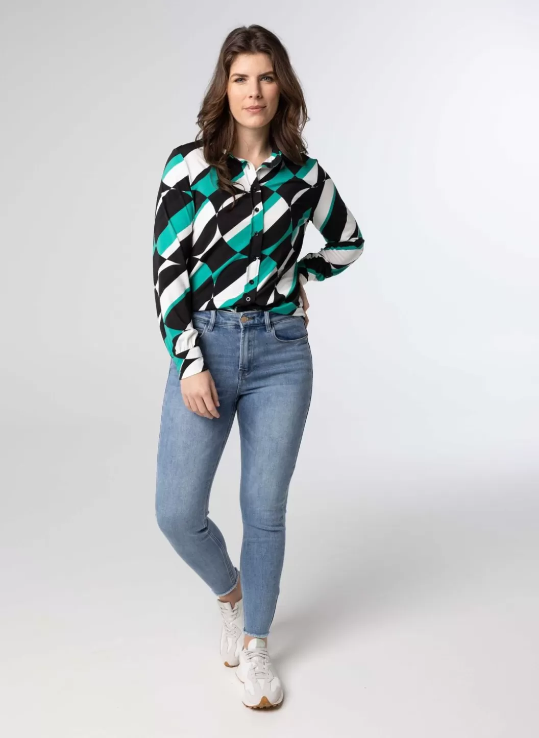 Blouses-Norah Meerkleurige Blouse Met Print Groen