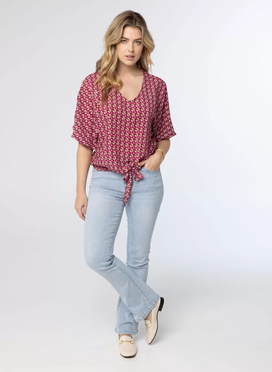 Blouses-Norah Meerkleurige Blouse Met Strik