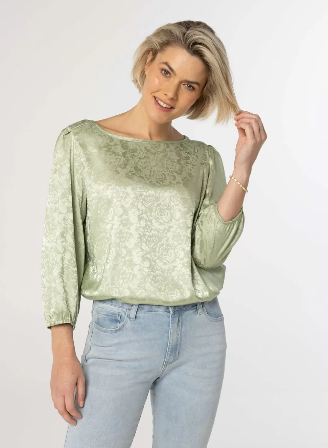 Blouses-Norah Mint E Glanzende Blouse Groen