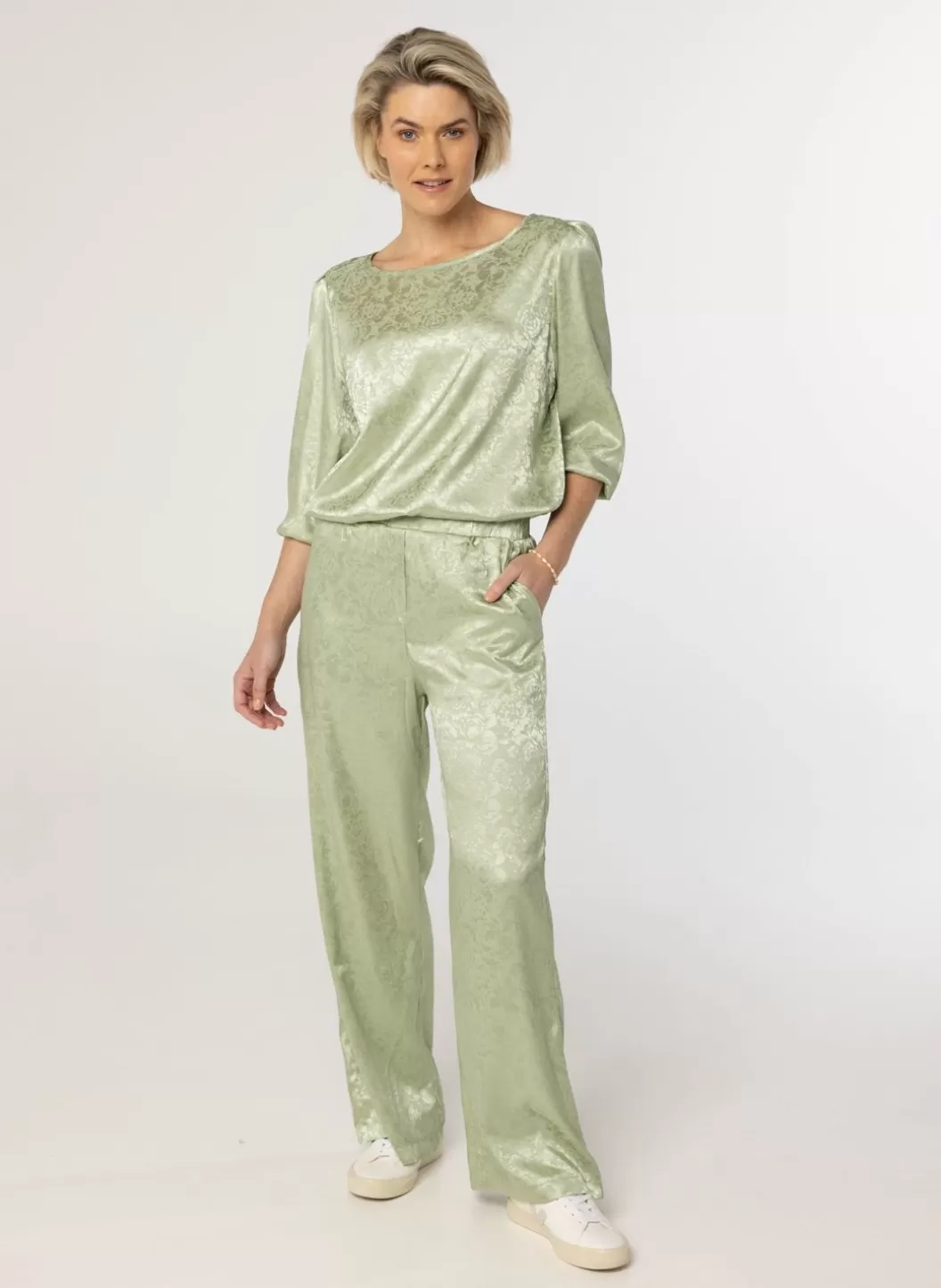 Broeken & Leggings-Norah Mint E Glanzende Pantalon Groen