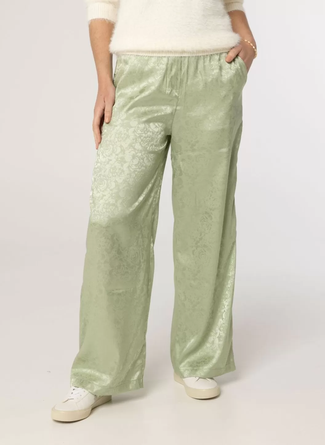 Broeken & Leggings-Norah Mint E Glanzende Pantalon Groen