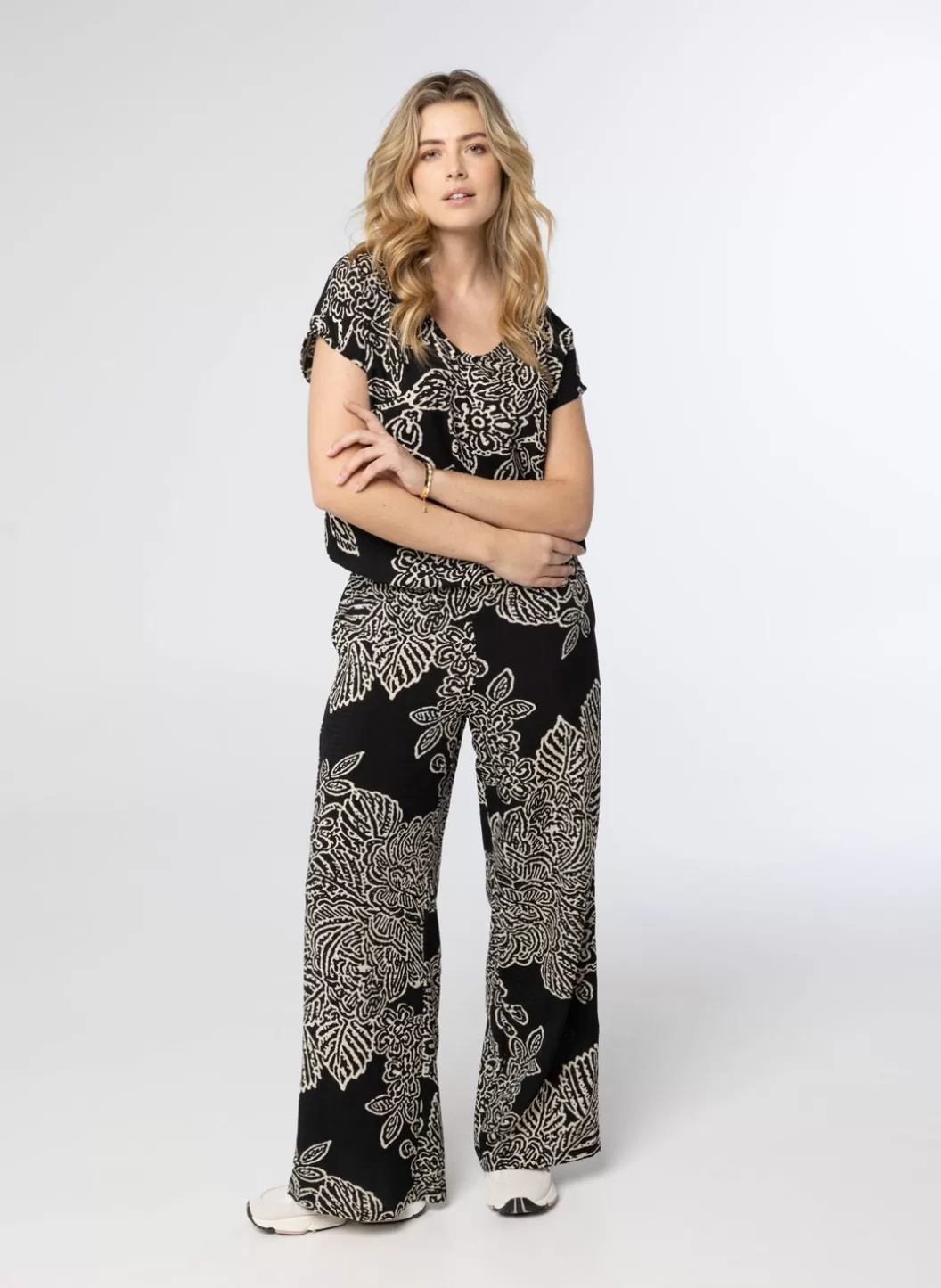 Broeken & Leggings-Norah Pantalon Ecru Zwart