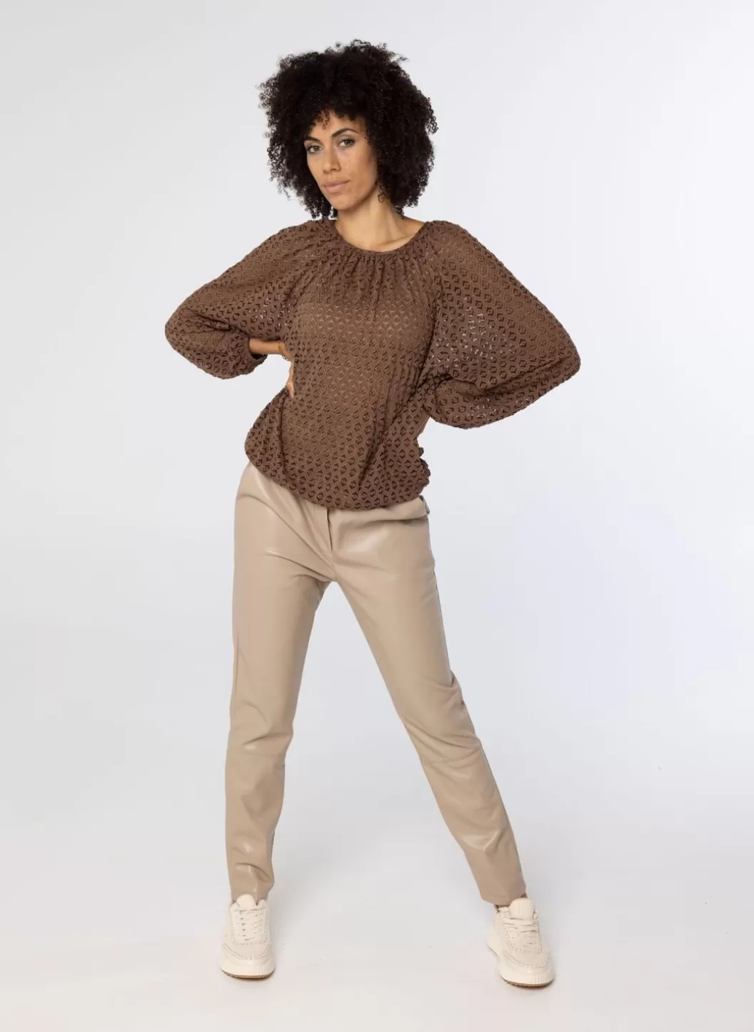 Broeken & Leggings-Norah Pu Broek Beige