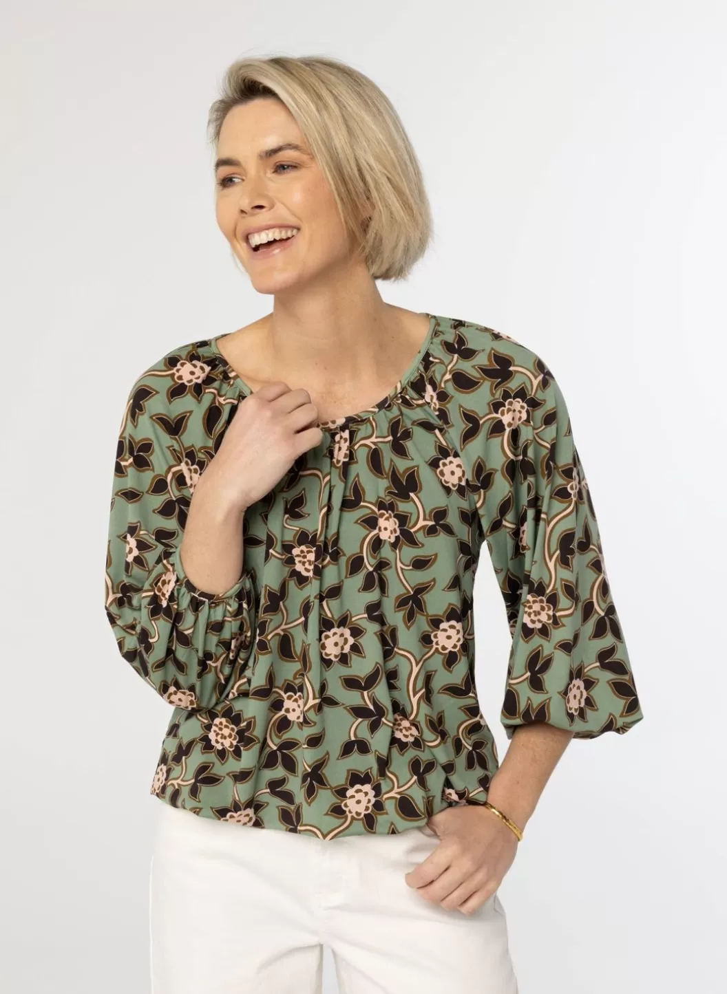 Shirts & Tops-Norah Shirt Met Botanische Print Groen