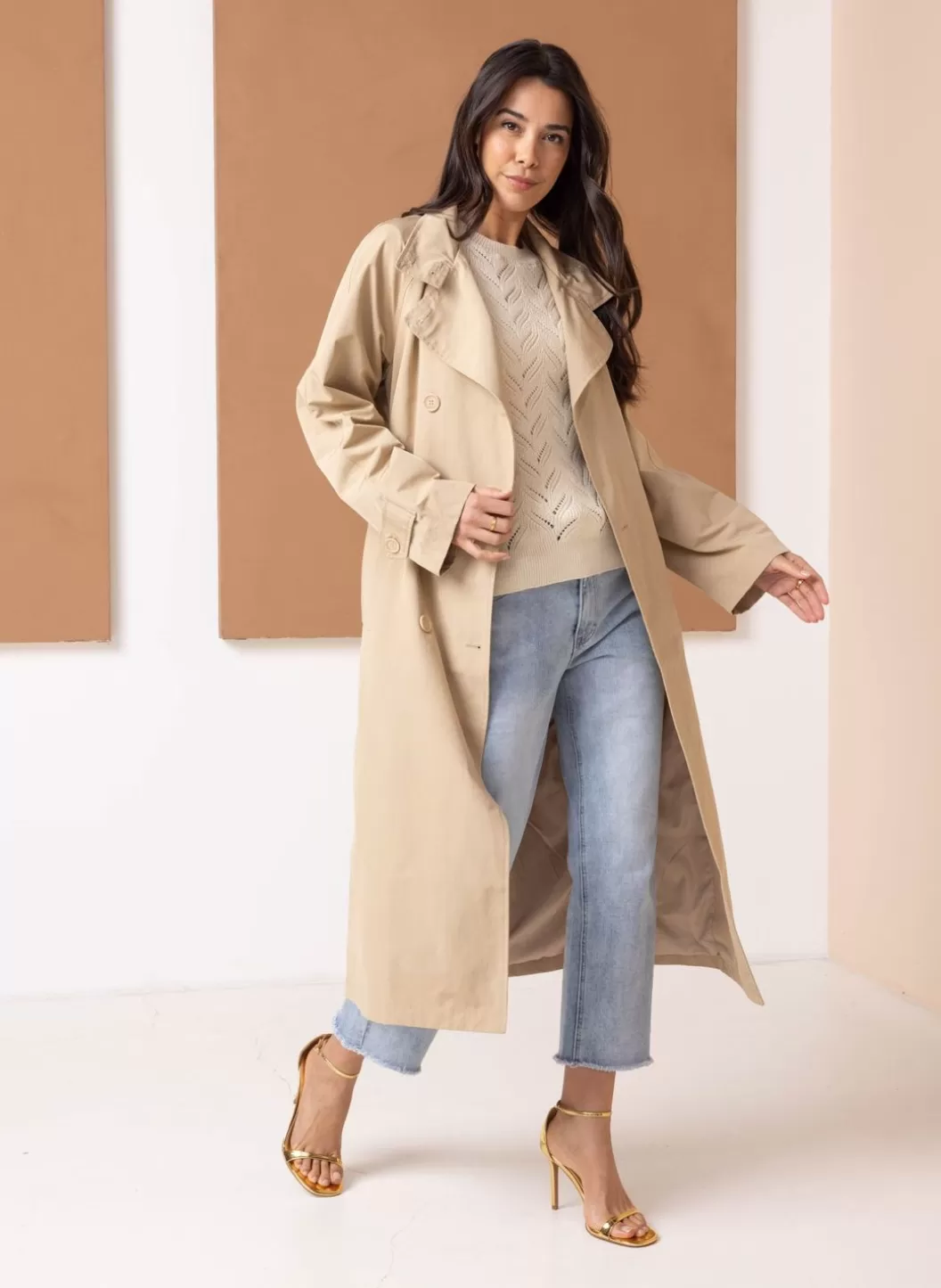 Jassen-Norah Trenchcoat Met Ceintuur Beige