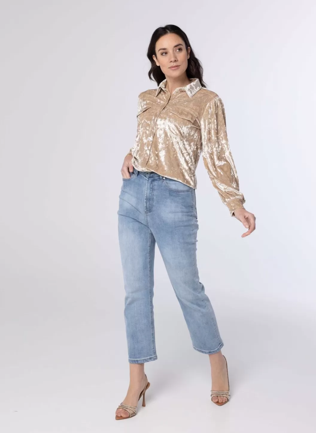 Blouses-Norah Velvet Blouse Beige