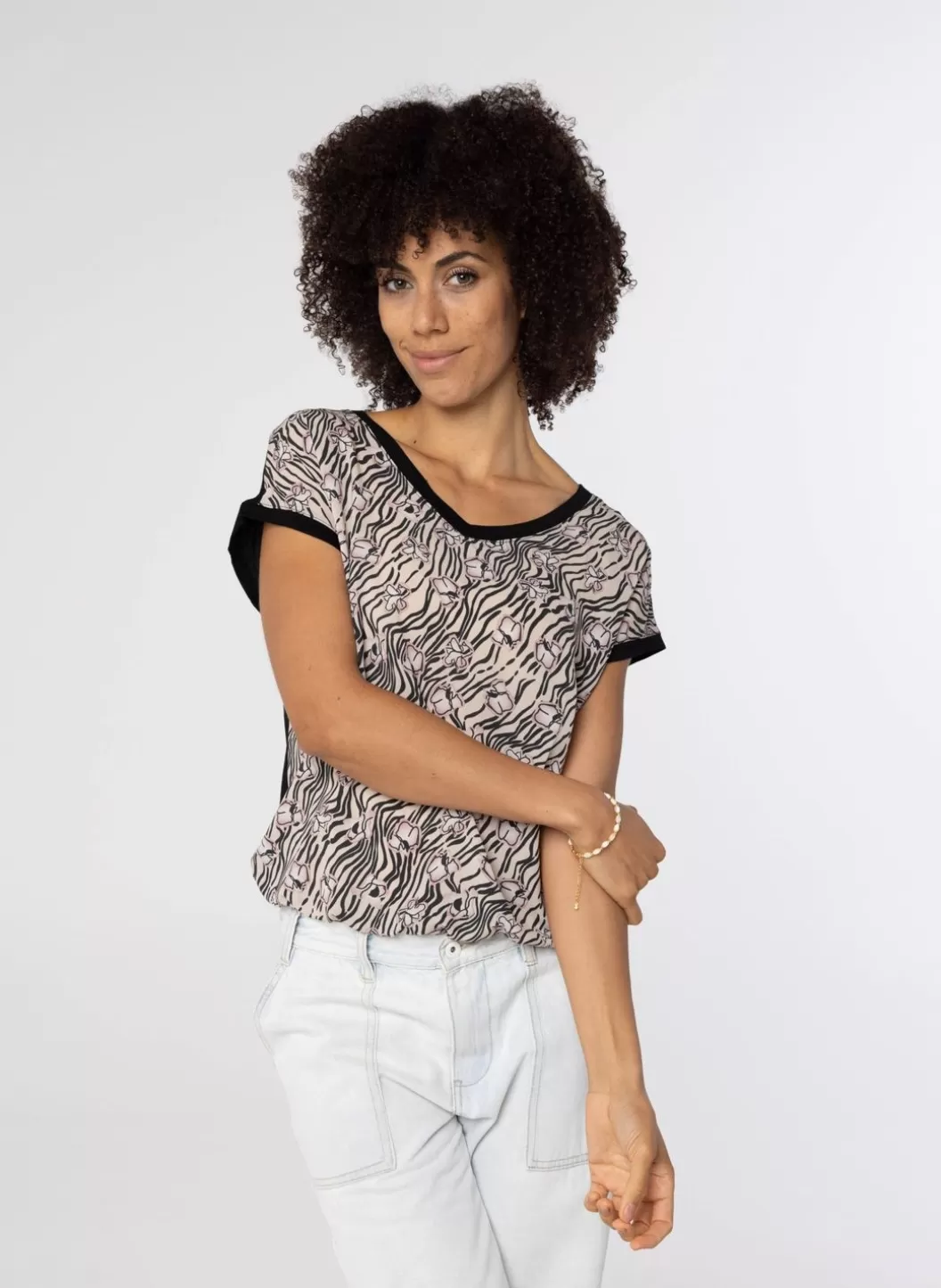 Shirts & Tops-Norah Zandkleurig Shirt Met Print Beige