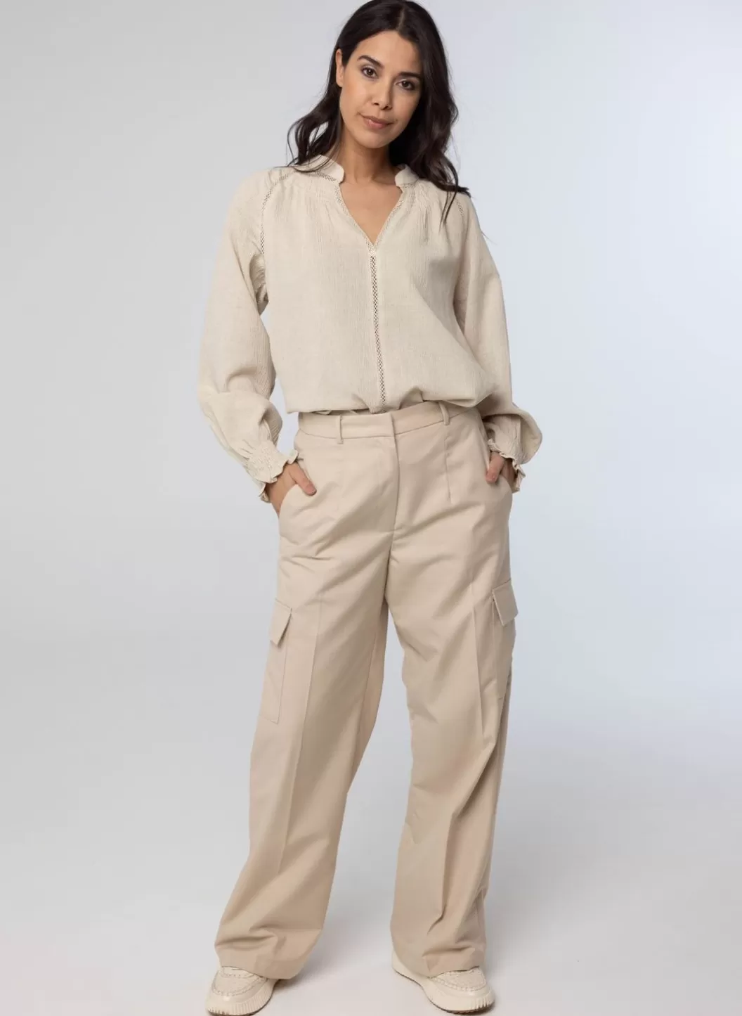 Broeken & Leggings-Norah Zandkleurige Cargo Broek Beige